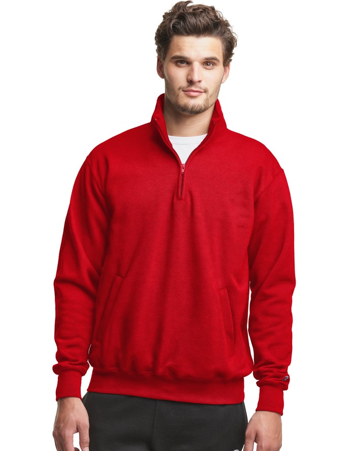 Champion Powerblend Fleece 1/4 Zip With Pockets - Miesten Punainen Collegepaita - Suomi 5401837-XH